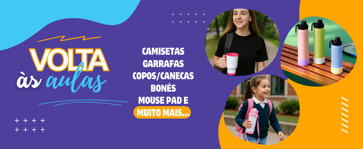 A volta às aulas está chegando! Escolha entre diversas técnicas de impressão, como sublimação, DTF, serigrafia e impressão UV, laser, tampografia, transfer para criar peças exclusivas e duradouras.