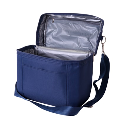 Bag Térmica Azul Com Alça Ajustavél E Bolso Frontal Preta de Poliéster 7,5l