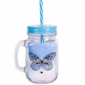 Caneca de Vidro Com Tampa E Canudo Azul 420ml Caneca de Vidro Com Tampa E Canudo Azul 420ml