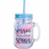 Caneca de Vidro Com Tampa E Canudo Azul 420ml