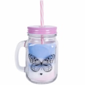 Caneca de Vidro Com Tampa E Canudo Rosa 420ml Caneca de Vidro Com Tampa E Canudo Rosa 420ml