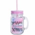 Caneca de Vidro Com Tampa E Canudo Rosa 420ml