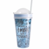 Copo Azul Com Canudo E Pote 500ml Copo Azul Com Canudo E Pote 500ml