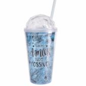 Copo Azul Com Canudo E Tampa Diamante 500ml Copo Azul Com Canudo E Tampa Diamante 500ml