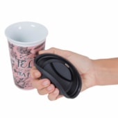 Copo de Cerâmica Be Happy Rosa 300ml Com Tampa de Silicone Copo de Cerâmica Be Happy Rosa 300ml Com Tampa de Silicone