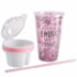 Copo Rosa Com Canudo E Pote 500ml