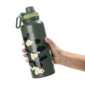 Garrafa Squeeze Térmica Com Tampa Emborrachada Camuflagem Verde de 900ml - Sem Resina