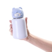 Garrafa Térmica Inox Com Tampa Urso Azul Com Bico de Silicone E Canudo de 435ml