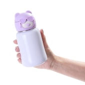 Garrafa Térmica Inox Com Tampa Urso Lilás Com Bico de Silicone E Canudo de 435ml