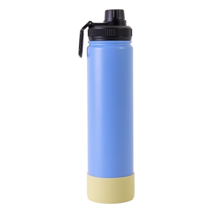 Garrafa Térmica Para Sublimação de Inox Azul Fosca Com Base de Silicone Amarelo de 750ml