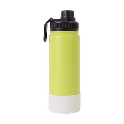 Garrafa Térmica Para Sublimação de Inox Verde Fosca Com Base de Silicone Branca de 500ml