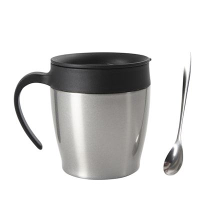 Kit 1 Caneca Termica Inox Camp  C/ Tampa Prata E Colher 330ml