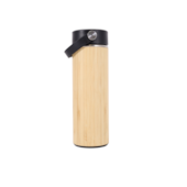 Kit 1 Garrafa Termica Inox Bambu C/ Alca Preta 450ml Sem Resina