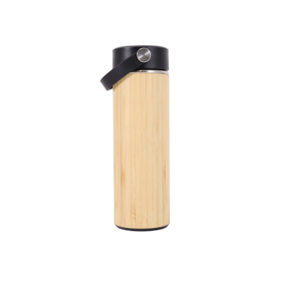 Kit 1 Garrafa Termica Inox Bambu C/ Alca Preta 450ml Sem Resina