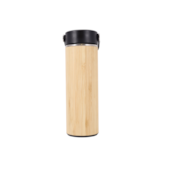 Kit 1 Garrafa Termica Inox Bambu C/ Alca Preta 450ml Sem Resina