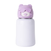 Kit 1 Garrafa Termica Inox Com Tampa Urso Lilas Com Bico de Silicone E Canudo de 435ml