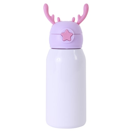 Kit 1 Garrafa Termica Inox Para Sublimacao Alce Tampa Rosa de 500ml