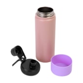 Kit 1 Garrafa Térmica Para Sublimação de Inox Rosa Fosca Com Base de Silicone Lilás de 500ml