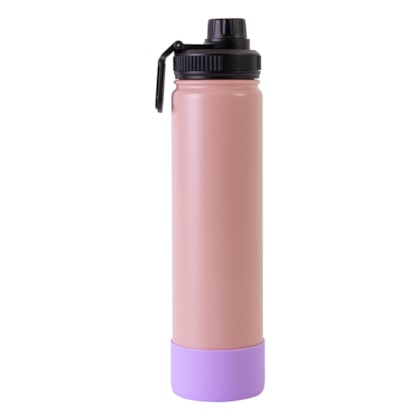 Kit 1 Garrafa Térmica Para Sublimação de Inox Rosa Fosca Com Base de Silicone Lilás de 750ml