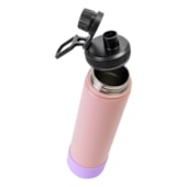 Kit 1 Garrafa Térmica Para Sublimação de Inox Rosa Fosca Com Base de Silicone Lilás de 750ml
