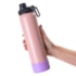 Kit 1 Garrafa Térmica Para Sublimação de Inox Rosa Fosca Com Base de Silicone Lilás de 750ml