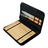 Kit 10 Kit Churrasco Premium Tabua Madeira E Talheres Inox