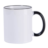 Kit 12 Caneca Ceramica Branca C/Alca/Borda Azul 325ml