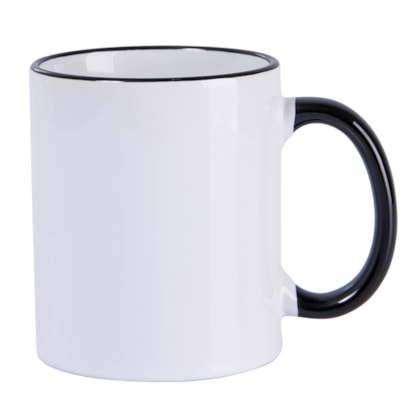 Kit 12 Caneca Ceramica Branca C/Alca/Borda Azul 325ml