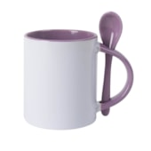 Kit 12 Caneca Ceramica Branca C/Colher/Int. Violeta 325ml