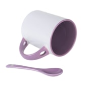 Kit 12 Caneca Ceramica Branca C/Colher/Int. Violeta 325ml