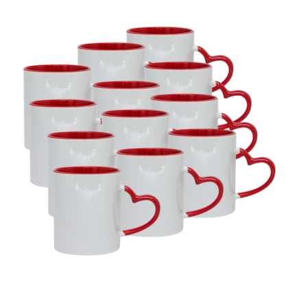 Kit 12 Caneca Para Sublimação de Cerâmica Branca Com Alça de  Coração, Borda E Interior Vermelho 325ml