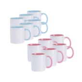 Kit 12 Canecas Ceram Bca 325ml Com Int/Alca Colorido 6 Azul 6 Rosa