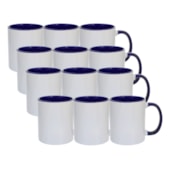 Kit 12 Canecas de Cerâmica Branca Com Interior/Alça Azul Violeta Para Sublimação 325ml