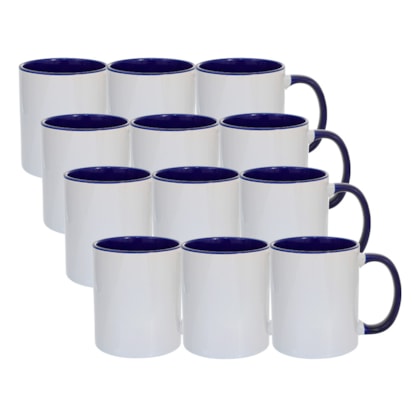 Kit 12 Canecas de Cerâmica Branca Com Interior/Alça Azul Violeta Para Sublimação 325ml