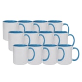 Kit 12 Canecas de Cerâmica Branca Para Sublimação Com Interior/Alça Azul Light de 325ml