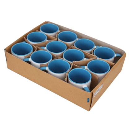 Kit 12 Canecas de Cerâmica Branca Para Sublimação Com Interior/Alça Azul Light de 325ml