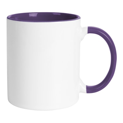 Kit 12 Canecas de Cerâmica Branca Para Sublimação Com Interior/Alça Roxa de 325ml