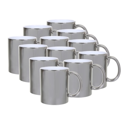 Kit 12 Canecas de Cerâmica Cromada Para Sublimação de 325ml