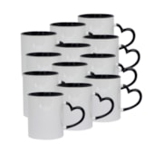 Kit 12 Canecas de Cerâmica Para Sublimação Com Alça de Coração E Interior Preto de 325ml Kit 12 Canecas de Cerâmica Para Sublimação Com Alça de Coração E Interior Preto de 325ml