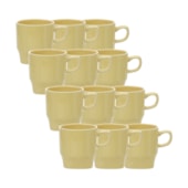 Kit 12 Canecas de Cerâmica Perla Amarela 240ml Sem Resina