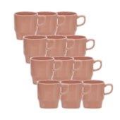 Kit 12 Canecas de Cerâmica Perla Rosa 240ml Sem Resina