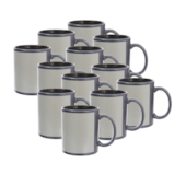 Kit 12 Canecas Para Sublimação de Cerâmica Azul Perolizada Com Área Branca E Interior Preto 325ml