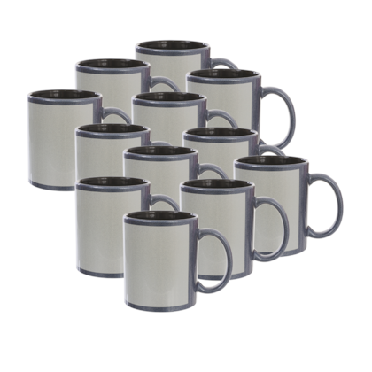 Kit 12 Canecas Para Sublimação de Cerâmica Azul Perolizada Com Área Branca E Interior Preto 325ml