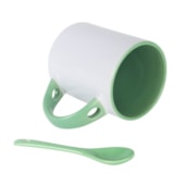 Kit 12 Canecas Para Sublimcao de Ceramica Branca Com Colher E Interior Verde Medio 325ml