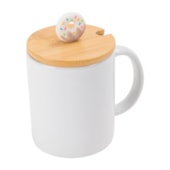 Kit 12 Tampa de Bambu Com Puxador donut Para Caneca