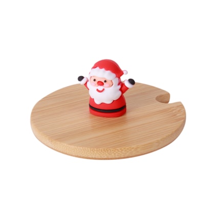 Kit 12 Tampa de Bambu Puxador Papai Noel Para Caneca 11oz
