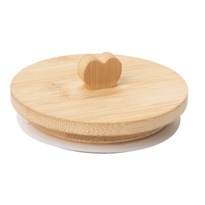 Kit 12 Tampas de Bambu Com Puxador de Coração Para Caneca
