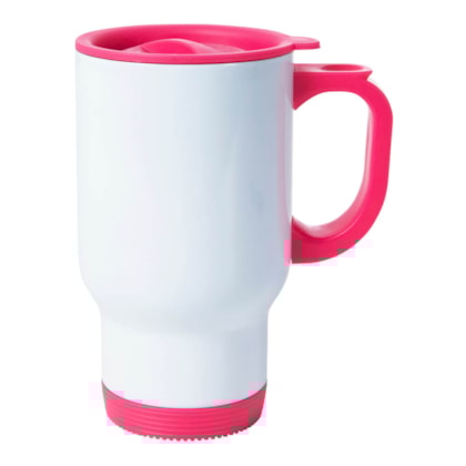 Kit 2 Copos Térmico Para Sublimação de Inox Branco Viagem Com Tampa Rosa - 475ml