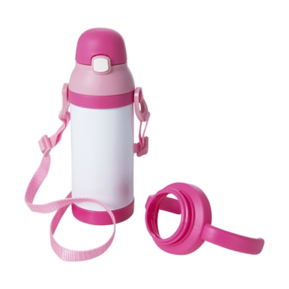 Kit 2 Garrafa Térmica Inox Para Sublimação Com Pegador Rosa de 330ml