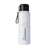 Kit 2 Garrafas Térmica Branca Inox Com Alça de Courino 500ml- Sem Resina